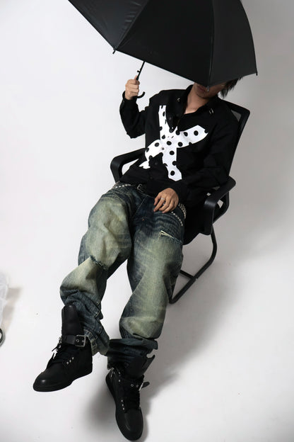Polka Dot Cross Graphic Distressed Shirt
