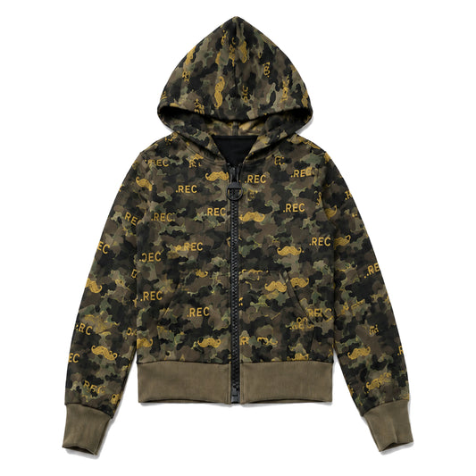 All Over Graphic Print Cropped Zip Hoodie