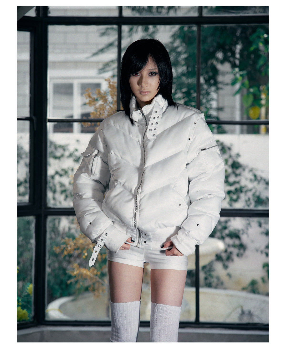 Glossy Fur Trim Hood Cropped Padded Jacket