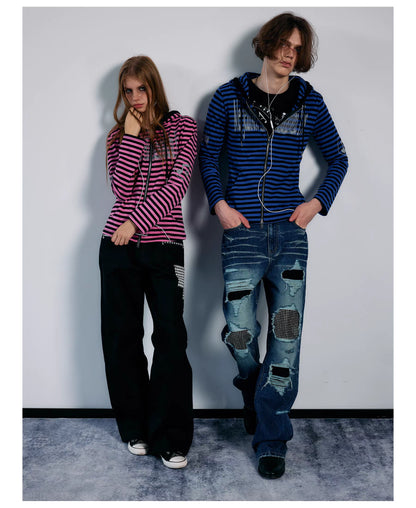 Striped Graphic Slim Fit Zip Hoodie