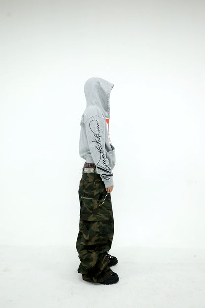 UCAN'TBELIKEME ユニコーングラフィック ウォッシュ クロップドジップフーディー グレー SELFISH