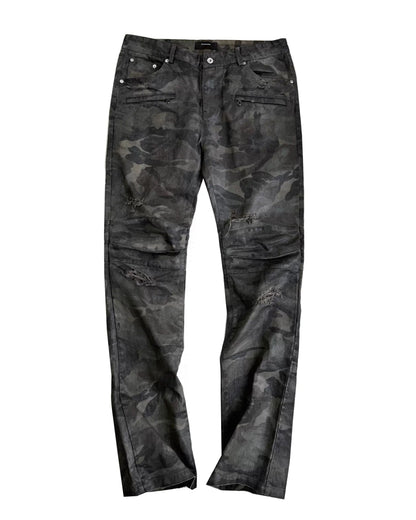 Washed Camouflage Straight-Leg Pants