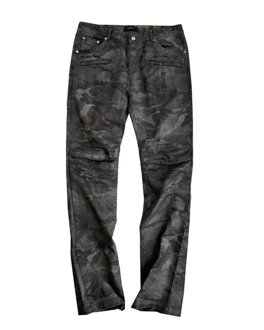 Washed Camouflage Straight-Leg Pants