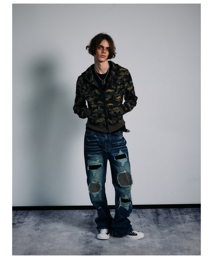 All Over Graphic Print Cropped Zip Hoodie