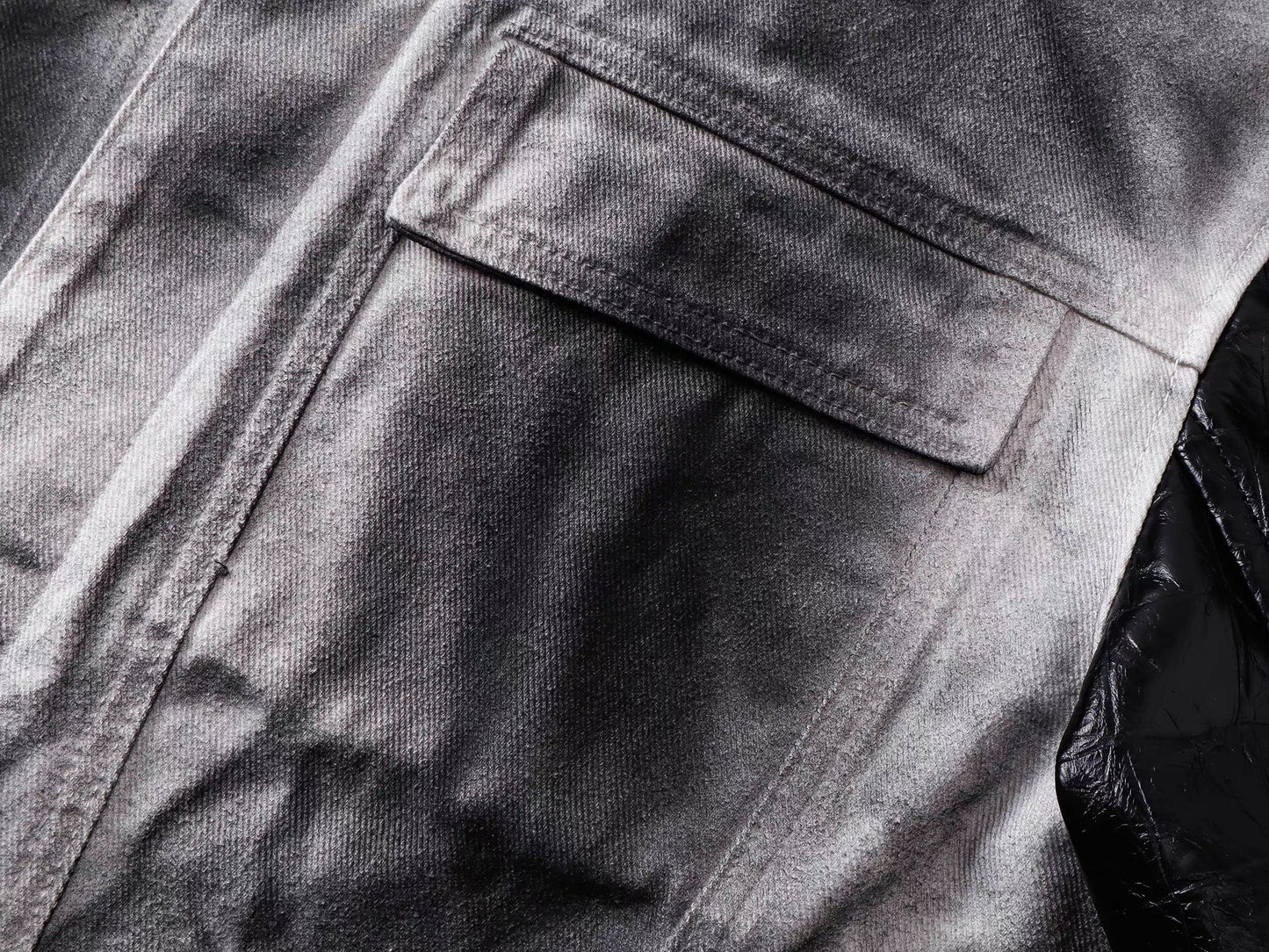 Washed Denim Contrast Faux Leather Sleeve Jacket