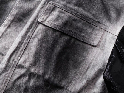Washed Denim Contrast Faux Leather Sleeve Jacket