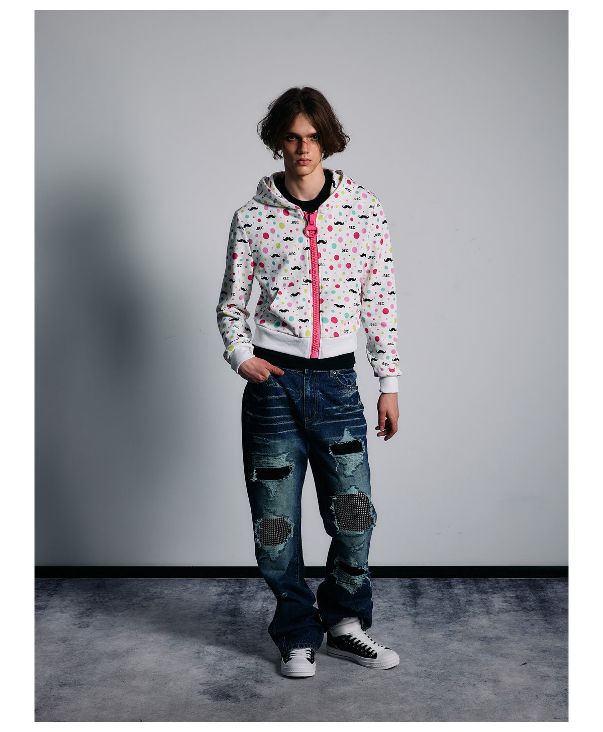 All Over Graphic Print Cropped Zip Hoodie