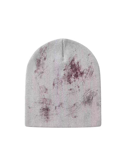 Distressed Red Cross Print Knit Beanie