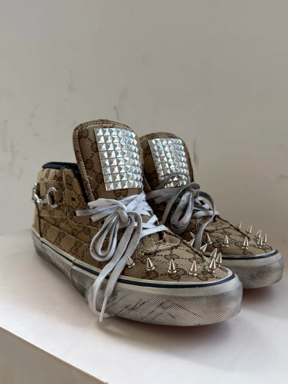 Studded Floral Canvas High Top Sneakers