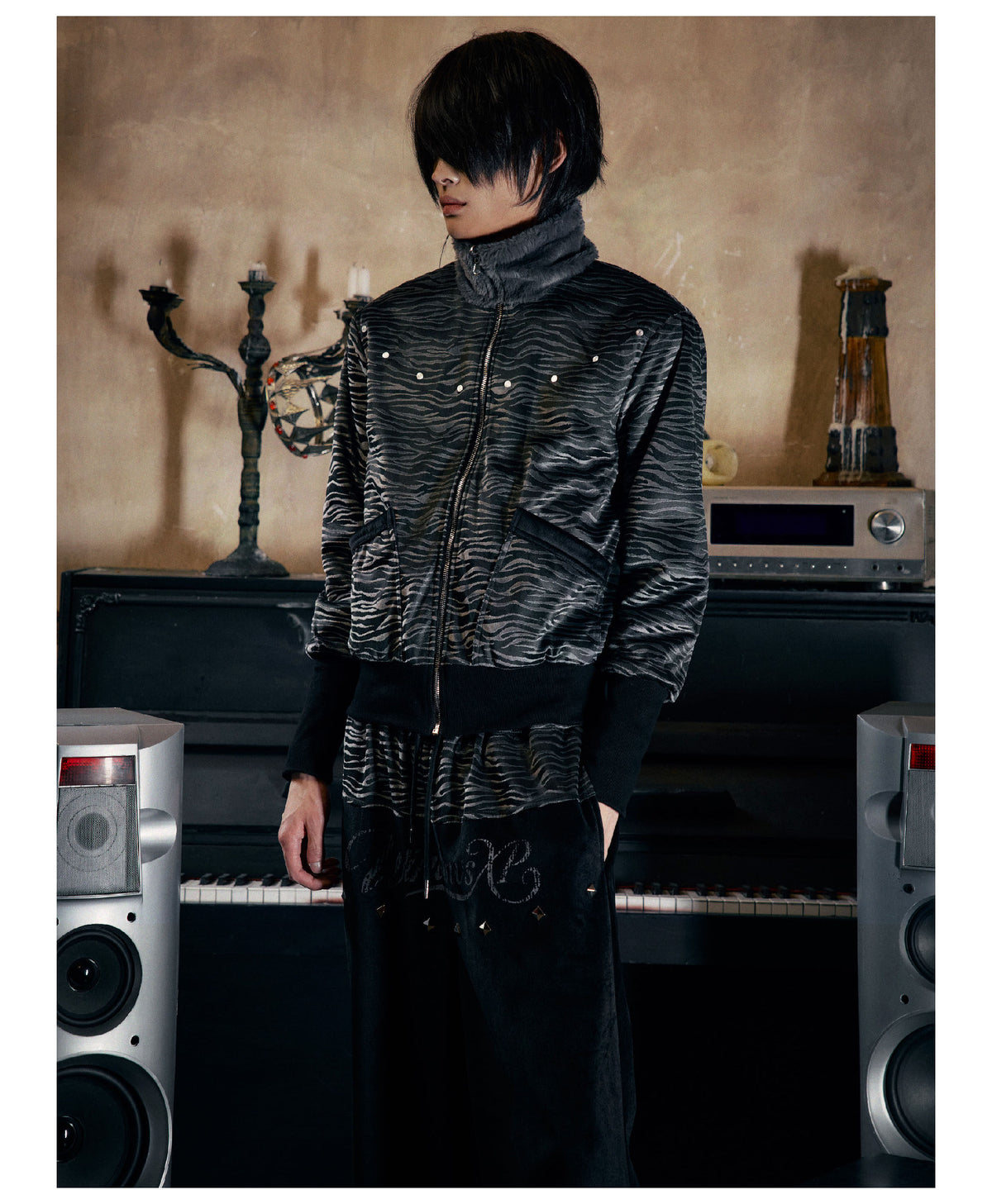 Tiger Embroidered Reversible Velvet Bomber Jacket