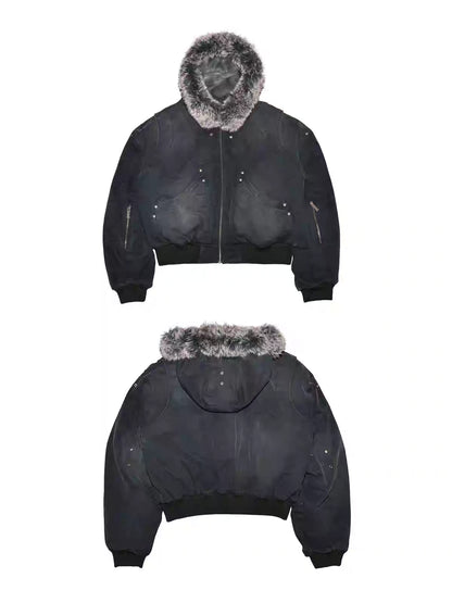 Washed Reversible Fur Hood Cropped Jacket