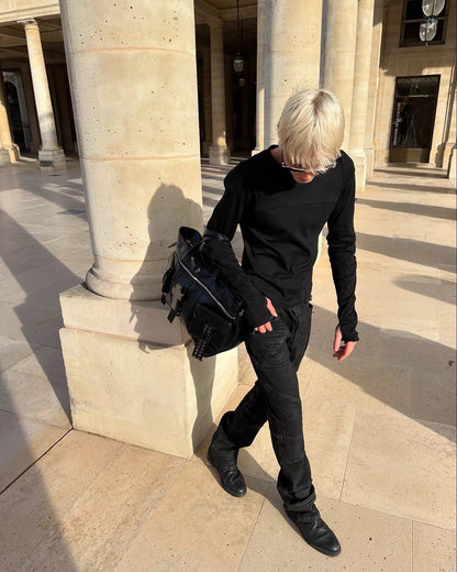 Wrinkled Hardware Straight-Leg Jeans