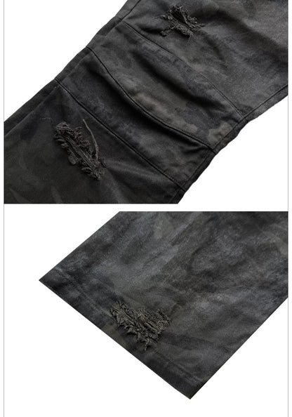 Washed Camouflage Straight-Leg Pants