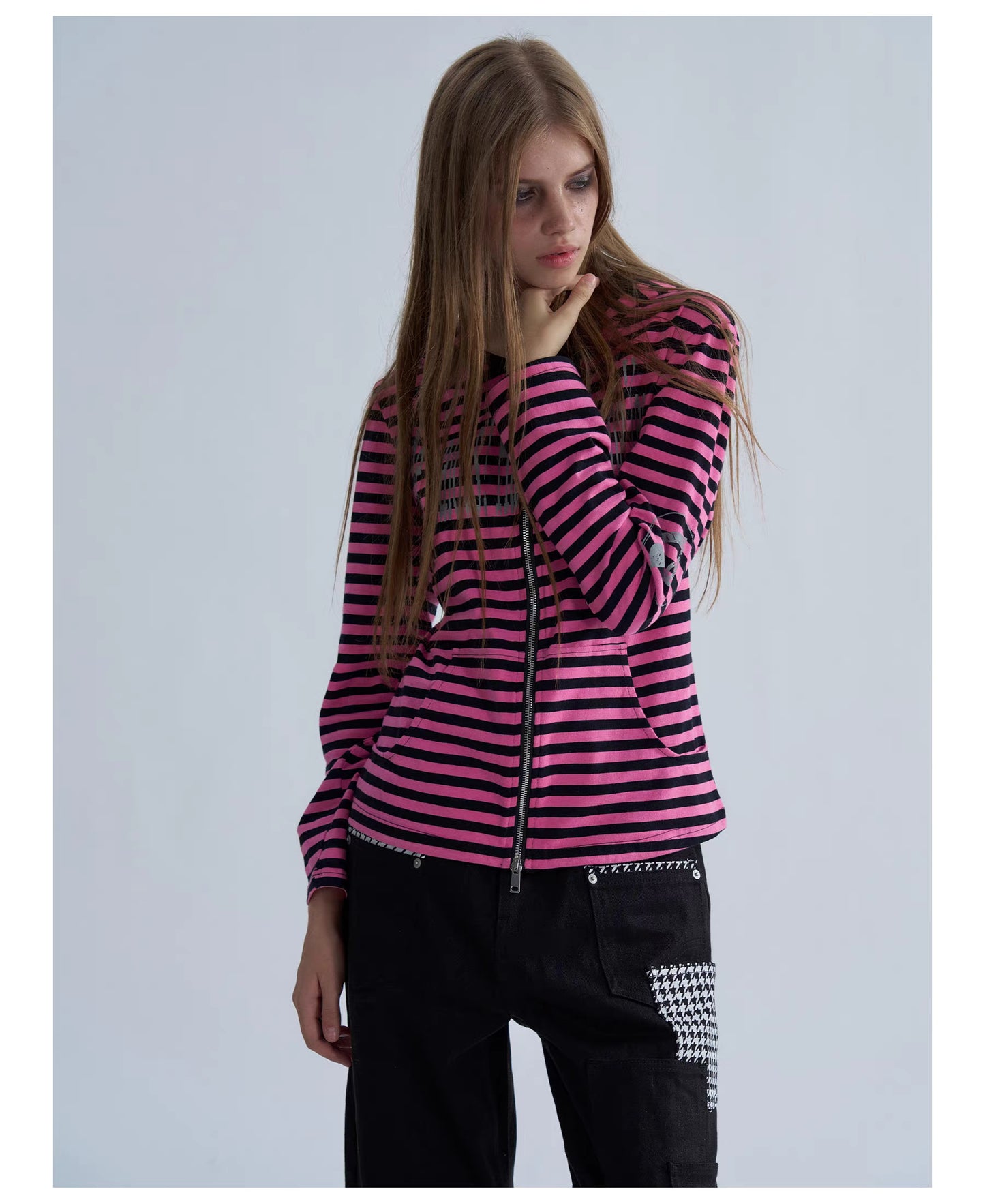 Striped Graphic Slim Fit Zip Hoodie