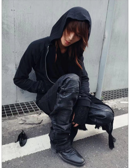 Asymmetric Hem Diagonal Zip Hoodie