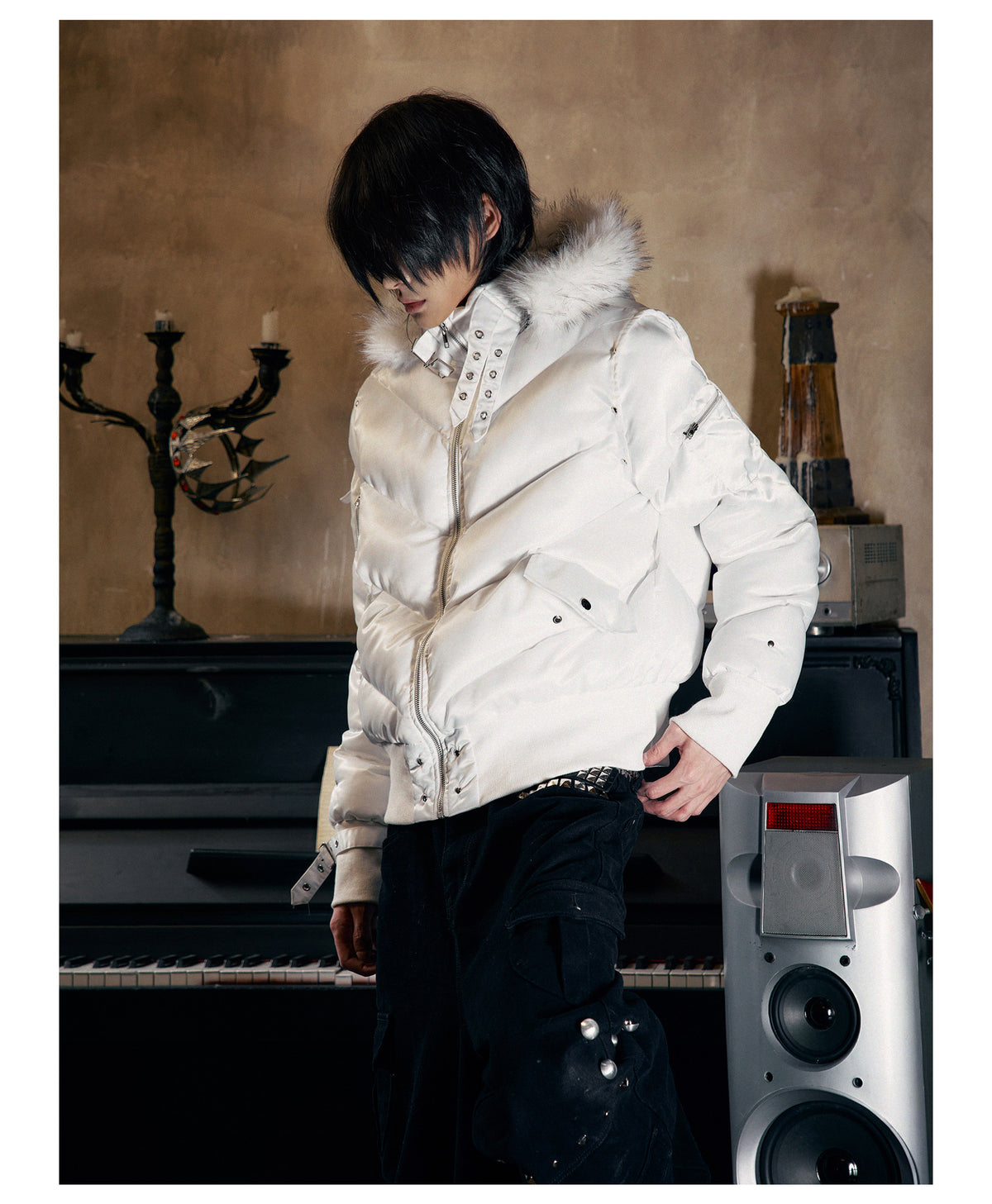 Glossy Fur Trim Hood Cropped Padded Jacket