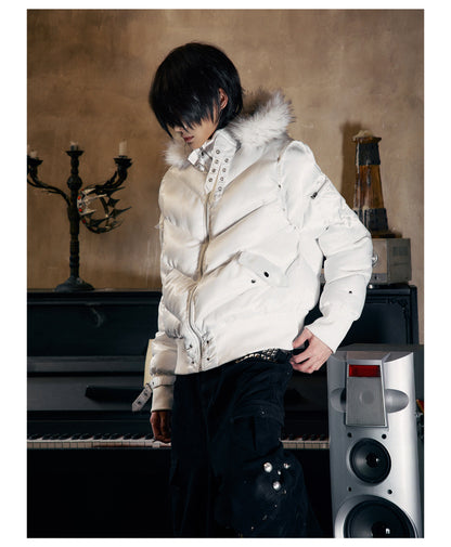 Glossy Fur Trim Hood Cropped Padded Jacket