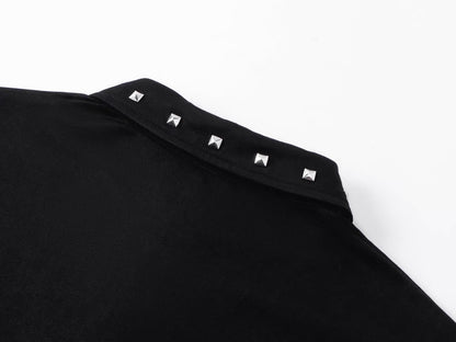 Cross Stud Graphic Long Sleeve Polo Shirt