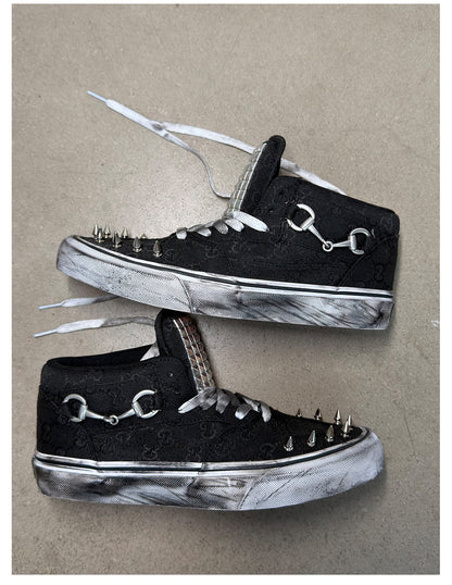 Studded Floral Canvas High Top Sneakers