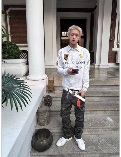 Washed Camouflage Straight-Leg Pants