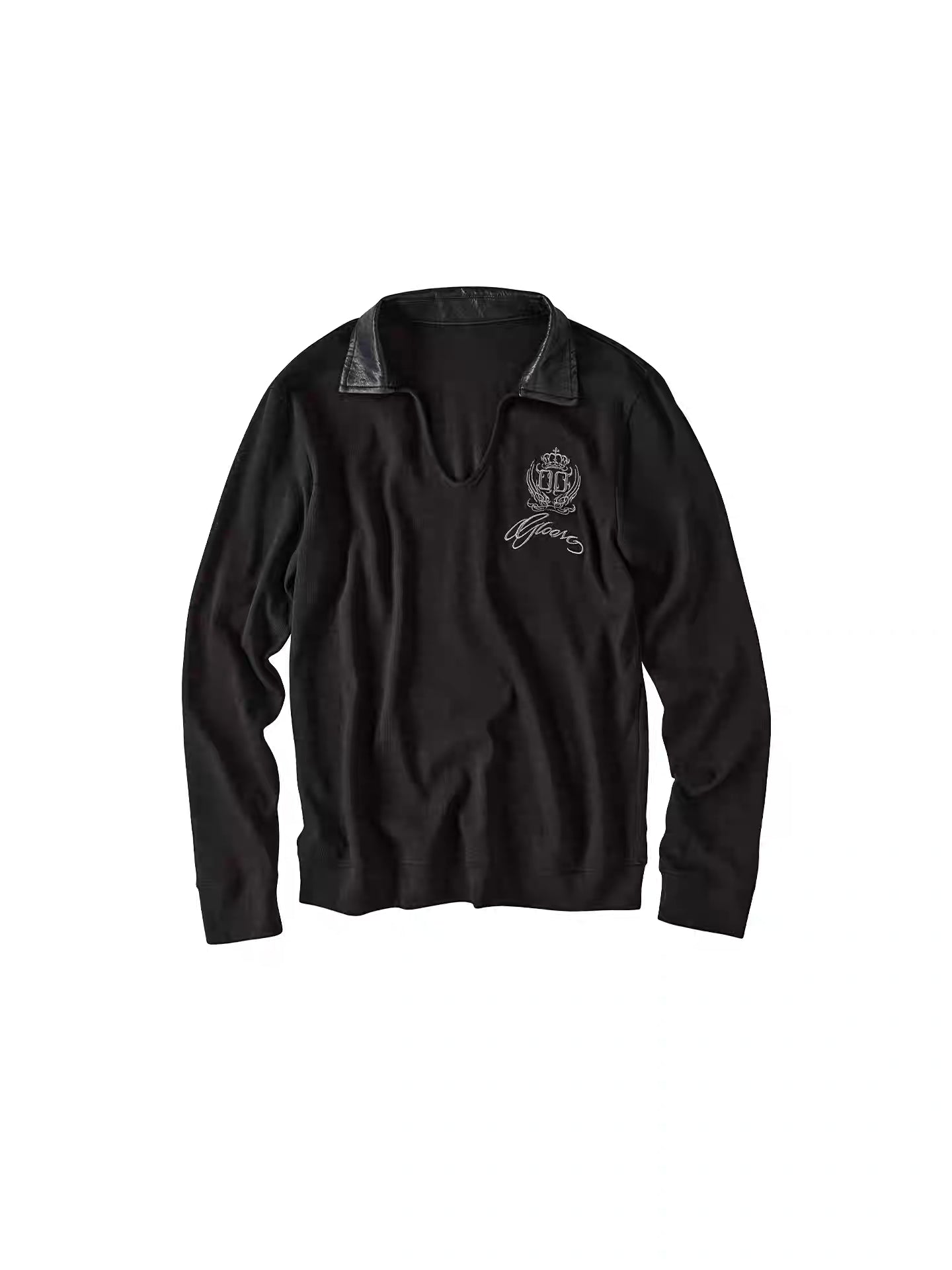 Embroidered V-Neck Slim Fit Long Sleeve Polo Shirt