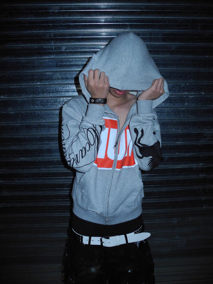 Unicorn Graphic Washed Cropped Zip Hoodie
