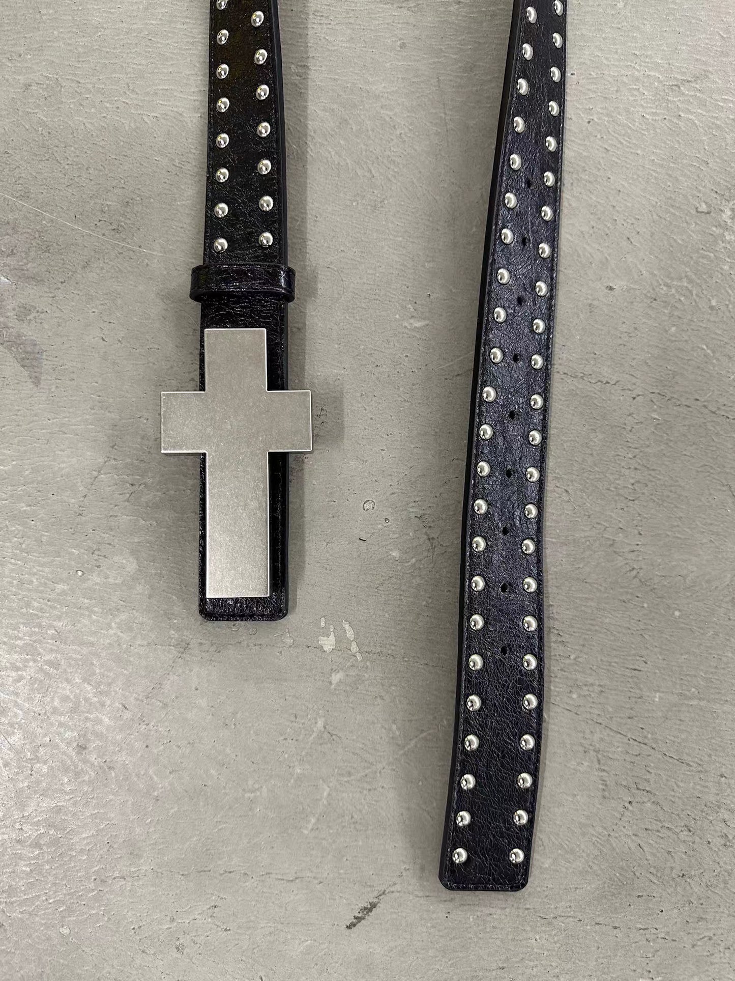Detachable Cross Charm Studded Leather Belt