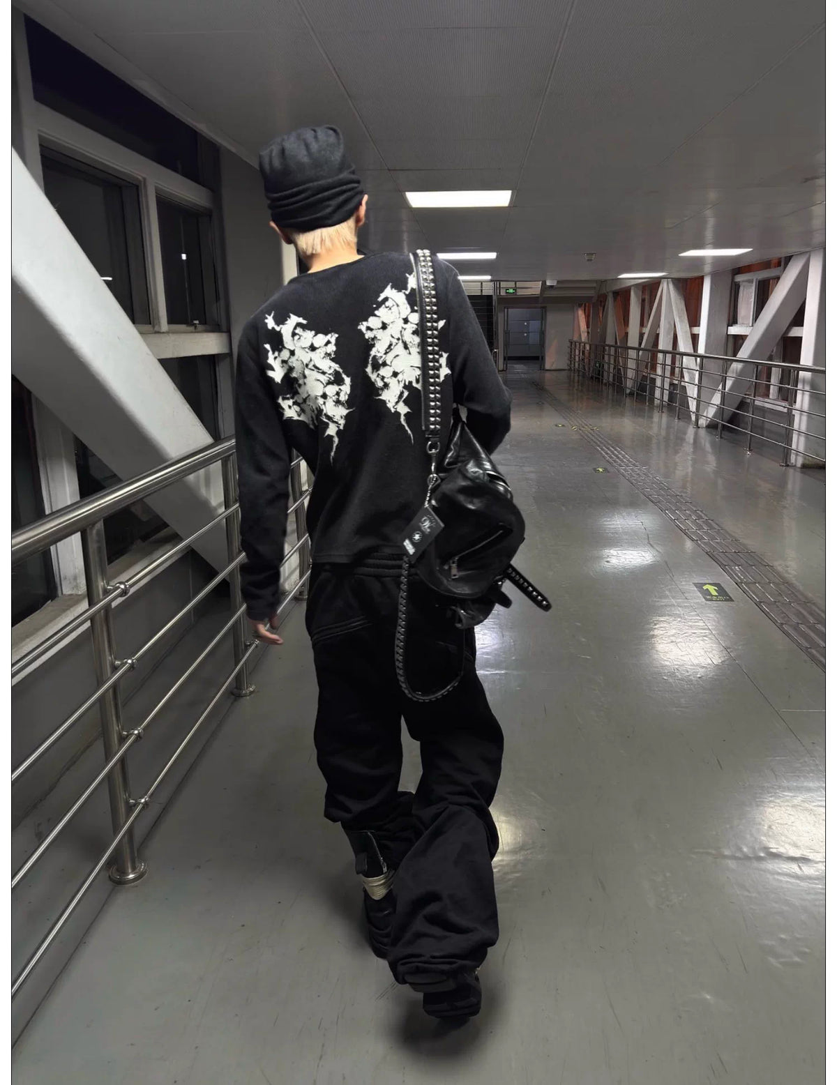 Wrinkled Graphic Flared Pants