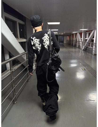 Wrinkled Graphic Flared Pants