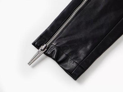 Double Zip Paneled Stand Collar Faux Leather Jacket
