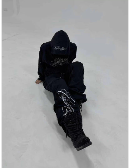 Wrinkled Graphic Flared Pants