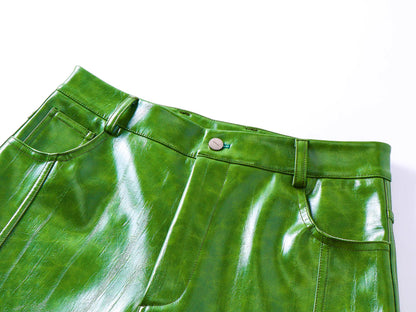 Glossy Green Faux Leather Baggy Pants
