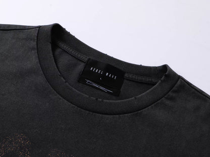 Leopard Layered Sleeve Washed Graphic T-Shirt