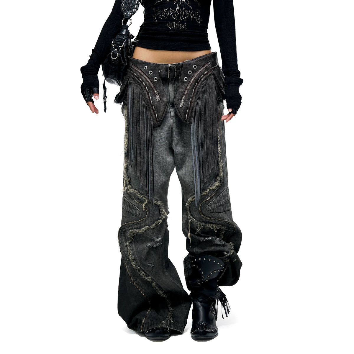 Fluid Panel Washed Wide Leg Jeans