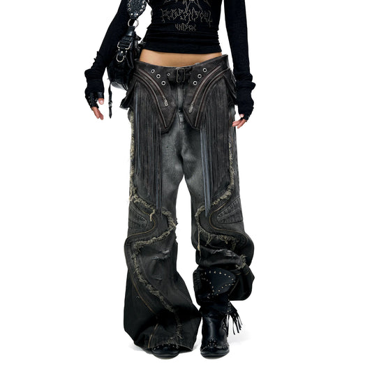 Fluid Panel Washed Wide Leg Jeans