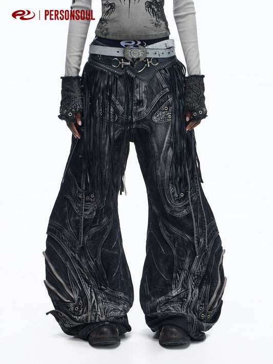 Alien Panelled Drawstring Baggy Jeans