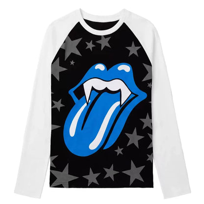 Tongue and Star Graphic Raglan Long Sleeve Top