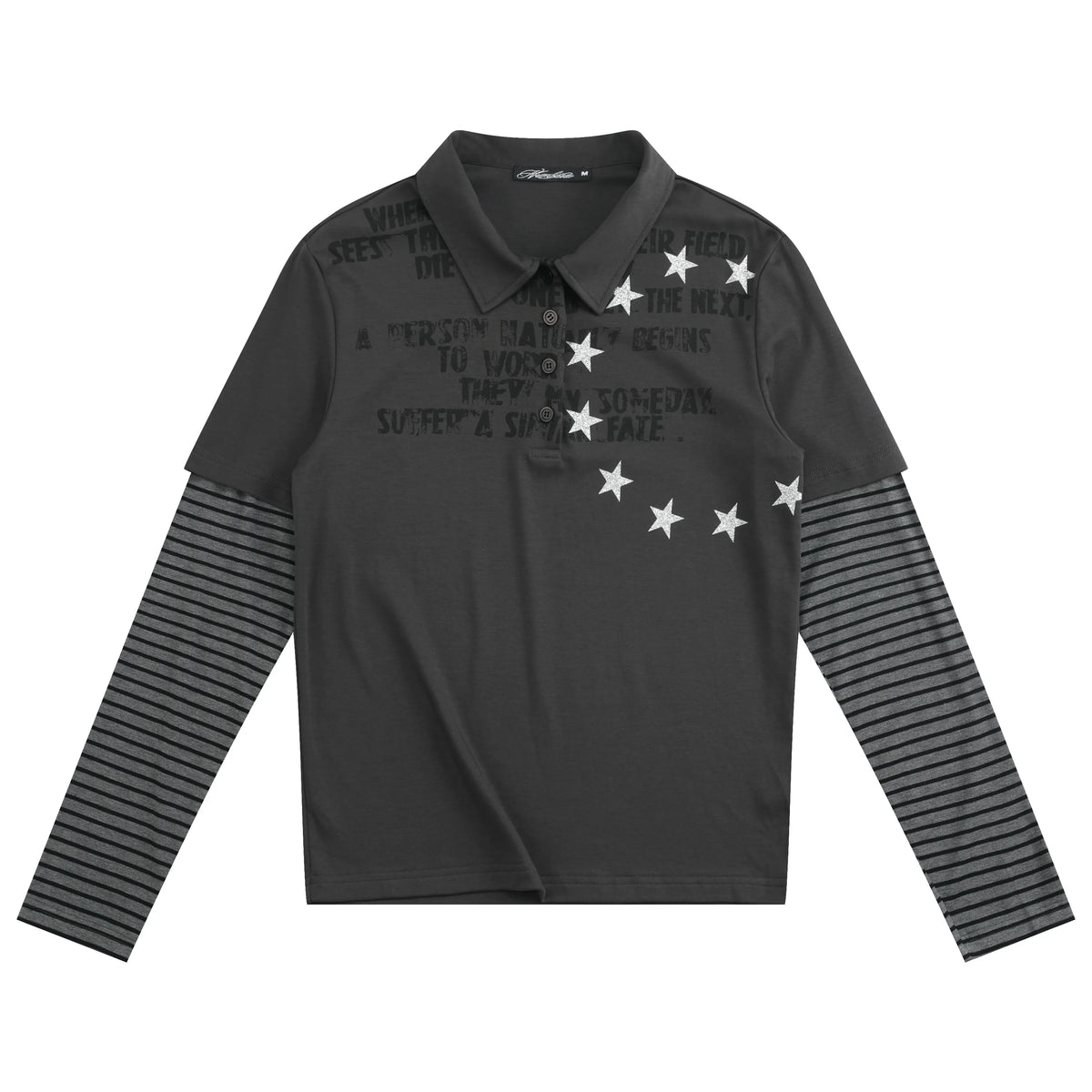 Star Pattern Layered Look Long Sleeve Polo Shirt