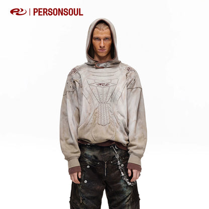 Shield Panel Washed Pullover Hoodie