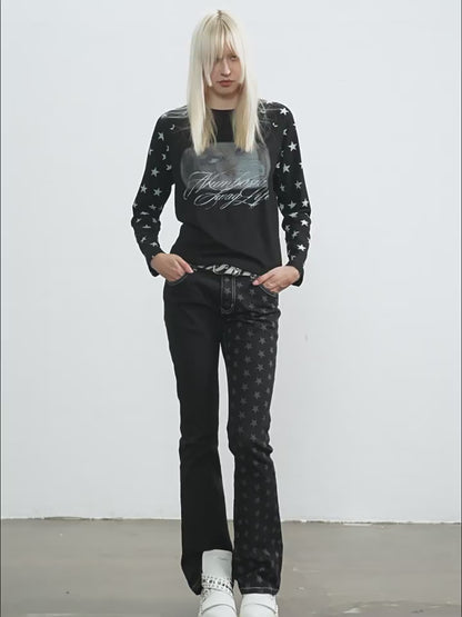 Star Sleeve Graphic Raglan Long Sleeve T-Shirt