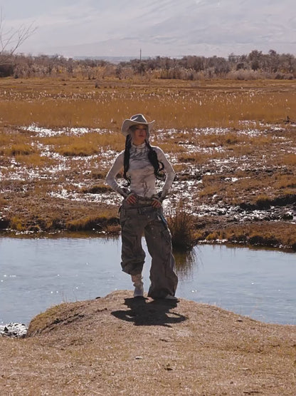 Double Waist Washed Wide Cargo Pants