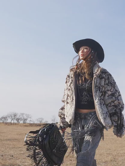 Snake Pattern Faux Fur Zip Jacket